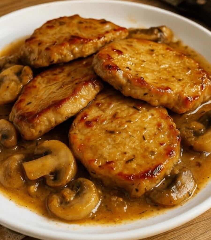 Χοιρινά φιλετάκια με μανιτάρια και μπύρα – έτοιμα σε ένα τηγάνι