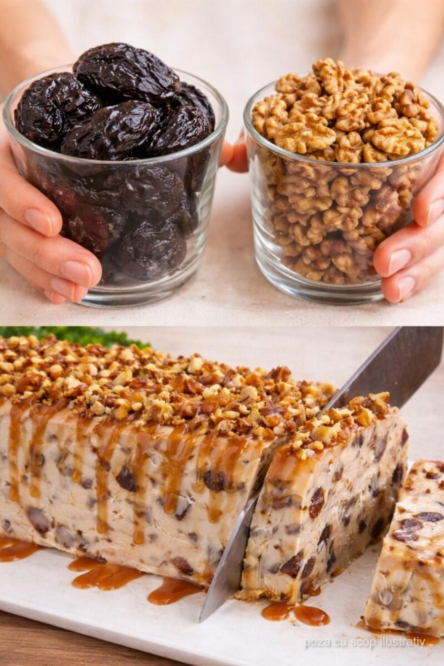 Γλυκό Ψυγείου με Δαμάσκηνα, Καρύδια & Καραμέλα