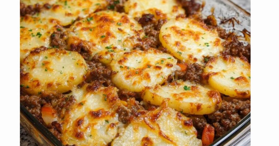 Ρολό κιμά γεμιστό με τυρί, κρεμώδη σάλτσα και ψητές baby πατάτες