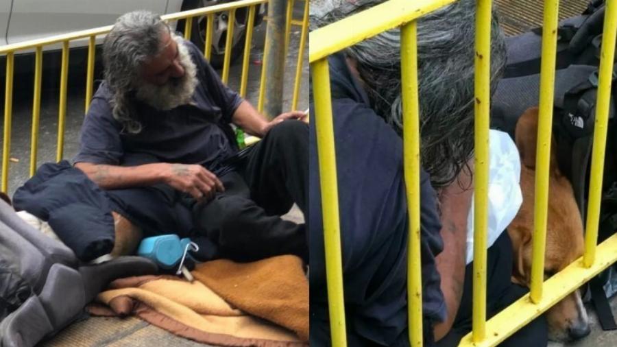 Άστεγος άνδρας μας «έβαλε» τα γυαλιά: Έβγαλε το μπουφάν του στη βροχή, για να σκεπάσει τον σκύλο του