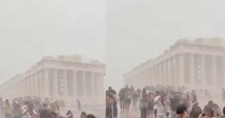 Χαμός με τουρίστες στην Ακρόπολη – Το βίντεο από την κακοκαιρία που κάνει τον γύρο του κόσμου
