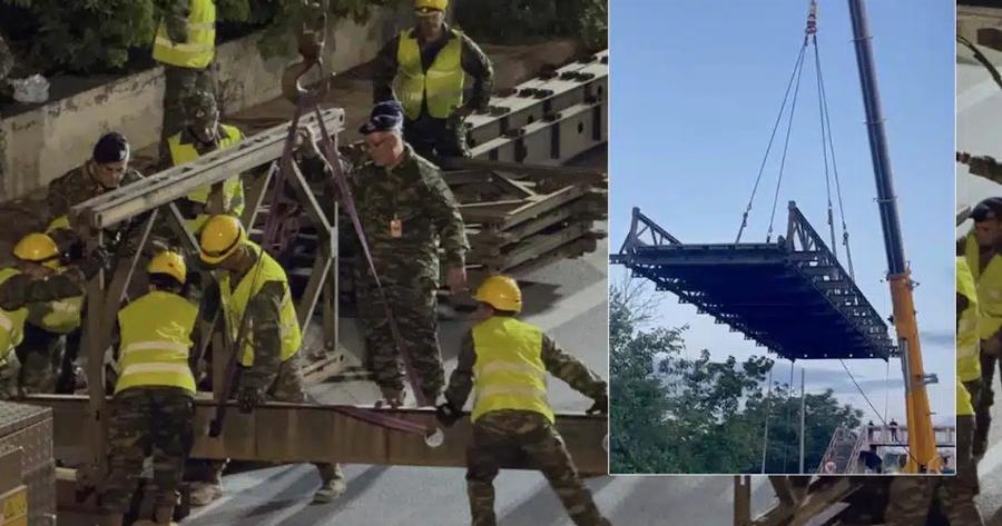 Οι Ενοπλες Δυνάμεις με τον Δήμο Νέας Φιλαδέλφειας έστησαν πεζογέφυρα στον Κηφισό μέσα στη νύχτα