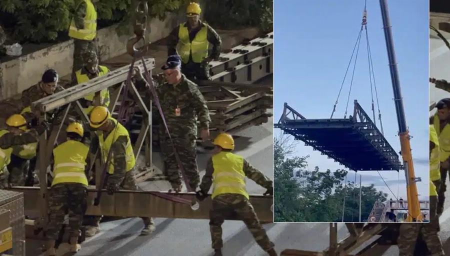 Οι Ενοπλες Δυνάμεις με τον Δήμο Νέας Φιλαδέλφειας έστησαν πεζογέφυρα στον Κηφισό μέσα στη νύχτα