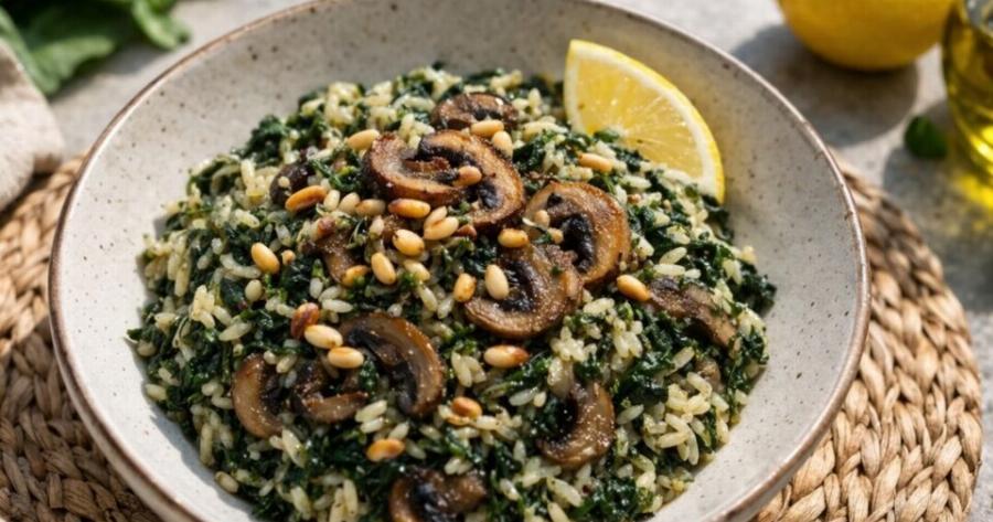 Νηστίσιμο Σπανακόρυζο με Μανιτάρια – Η Απόλυτη Γεύση για τη Νηστεία