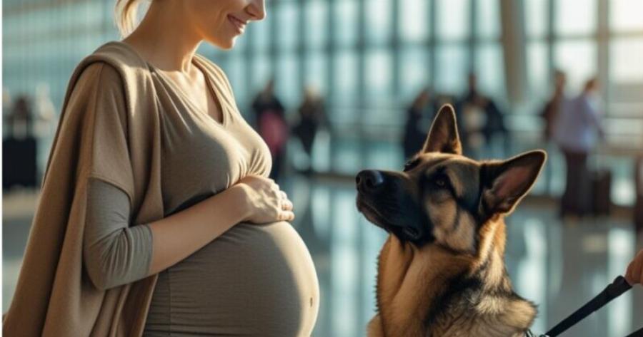 Στο αεροδρόμιο, ένας σκύλος υπηρεσίας επέστησε την προσοχή σε μια έγκυο γυναίκα.