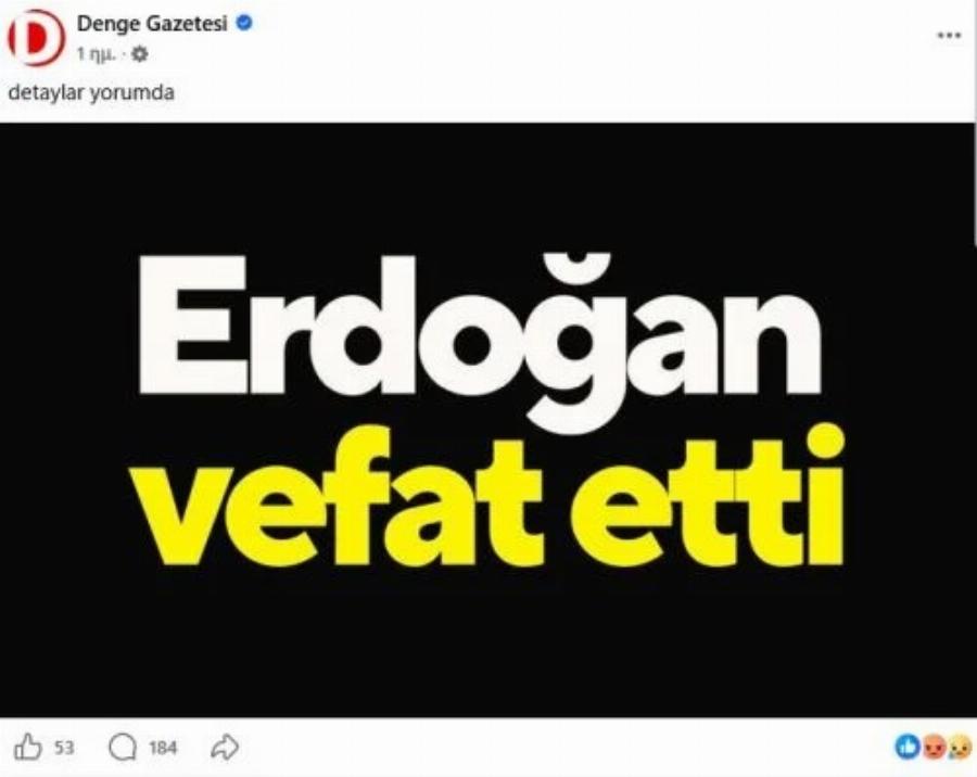 «Ο Ερντογάν πέθανε»: Χαμός με ανάρτηση τουρκικής εφημερίδας