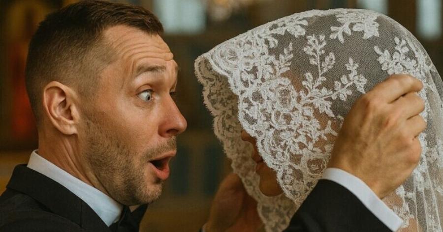 Κατά τη διάρκεια της γαμήλιας τελετής, ο γαμπρός σήκωσε αργά το πέπλο της νύφης για να τη φιλήσει, αλλά αυτό που είδε από κάτω τον τρόμαξε