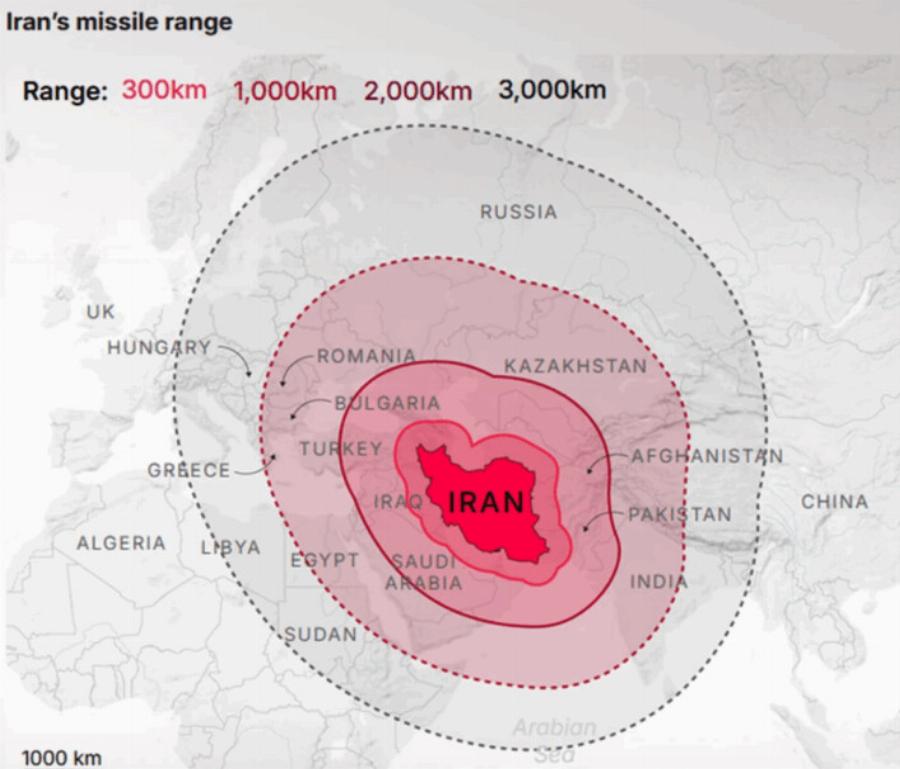 EKTAKTO: Ο χάρτης που δείχνει την Αθήνα εντός στόχων Ιράν