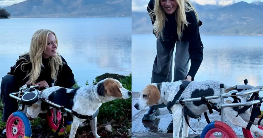 Ζέτα Μακρυπούλια: Βόλτα στη λίμνη Τριχωνίδα με τη σκυλίτσα του Μιχάλη Χατζηγιάννη