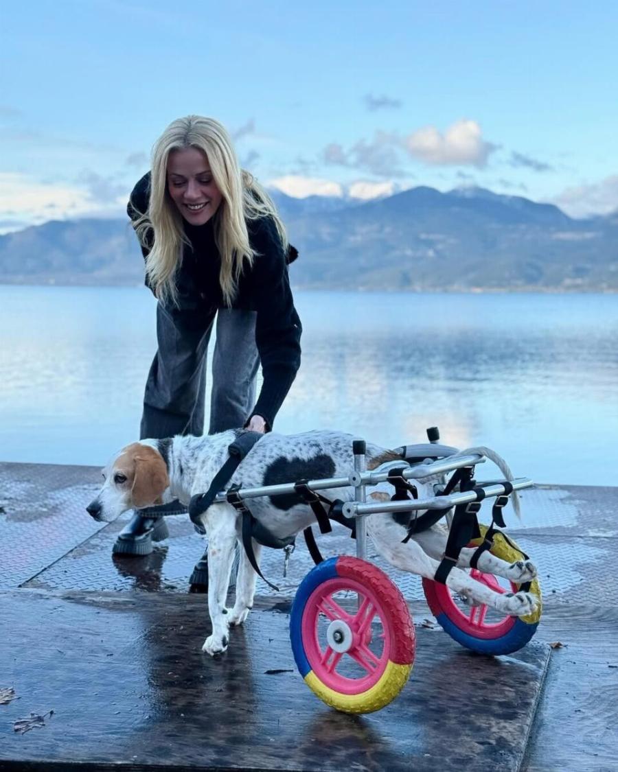 Ζέτα Μακρυπούλια: Βόλτα στη λίμνη Τριχωνίδα με τη σκυλίτσα του Μιχάλη Χατζηγιάννη