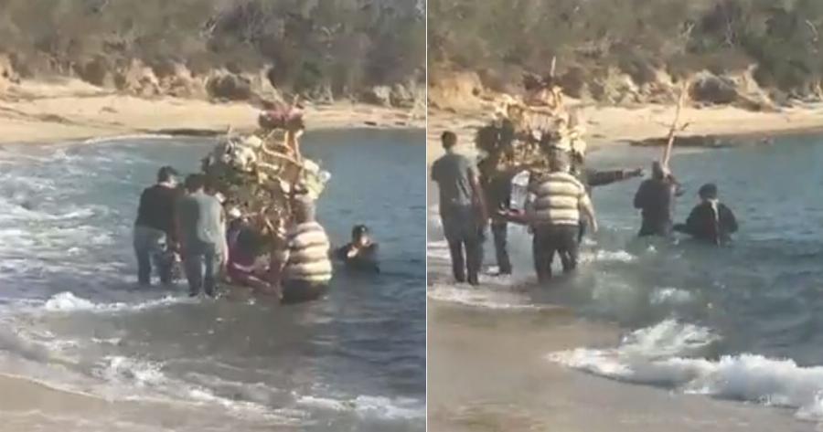 Φαντασμαγορικό θέαμα στην Νάξο: Μέσα στη θάλασσα η περιφορά του Επιταφίου