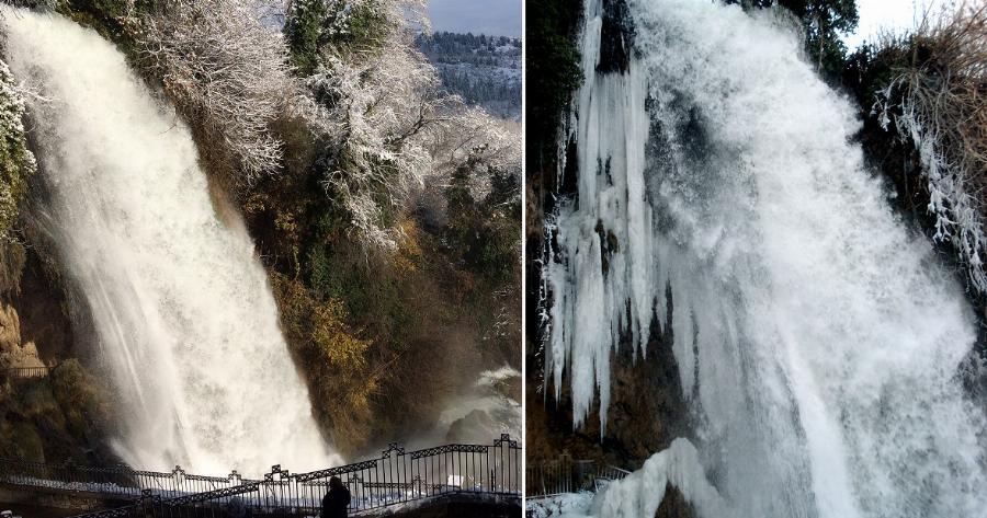 Φαντασμαγορικό θέαμα ο παγωμένος καταρράκτης της Έδεσσας