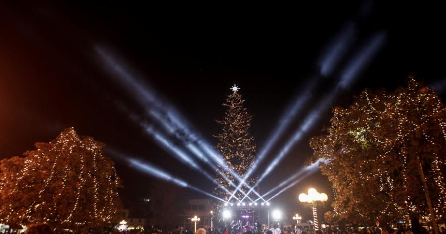 Τρίκαλα: Φωταγωγήθηκε το ψηλότερο φυσικό χριστουγεννιάτικο δέντρο της Ελλάδας