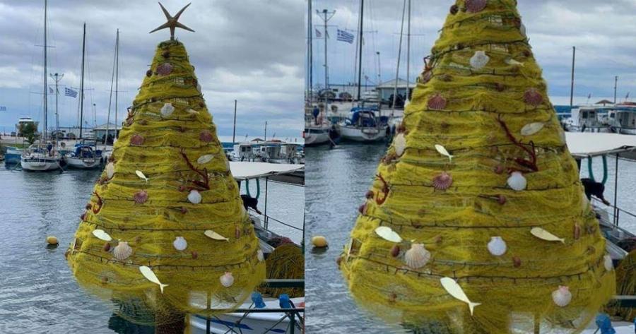 Εύβοια: Ψαράδες στόλισαν Χριστουγεννιάτικο δέντρο με δίχτυα