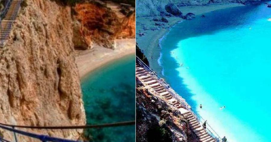 Η παραλία της Λευκάδας που για να φτάσεις πρέπει να κατέβεις 100 σκαλοπάτια και έχει 3 μέτρα κύμα