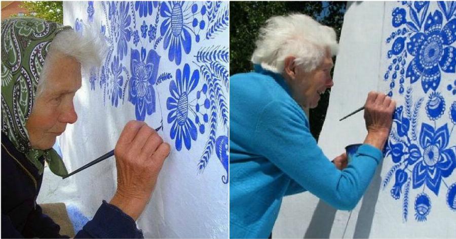 92χρονη γιαγιά μετατρέπει χωριό σε έργο τέχνης ζωγραφίζοντας παντού λουλούδια.