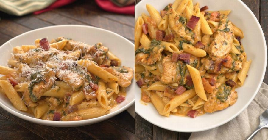 Πένες κοτόπουλο με κρέμα γάλακτος και μπέικον. Η καλύτερη συνταγή για ζυμαρικά που φάγατε ποτέ