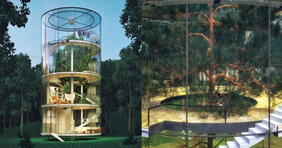 Είναι όλο από γυαλί, έχει χτιστεί γύρω από ένα δέντρο, χωράει 3 οικογένειες, τους πήρε 90 μέρες και κόστισε 100.000 ευρώ