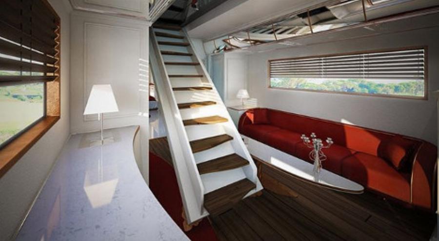 Τροχόσπιτο παλάτι: Έχει θερμαινόμενο πάτωμα, αφαιρούμενη οροφή, τζάκι, κοκτέιλ μπαρ και μέσα θυμίζει κρουαζιερόπλοιο
