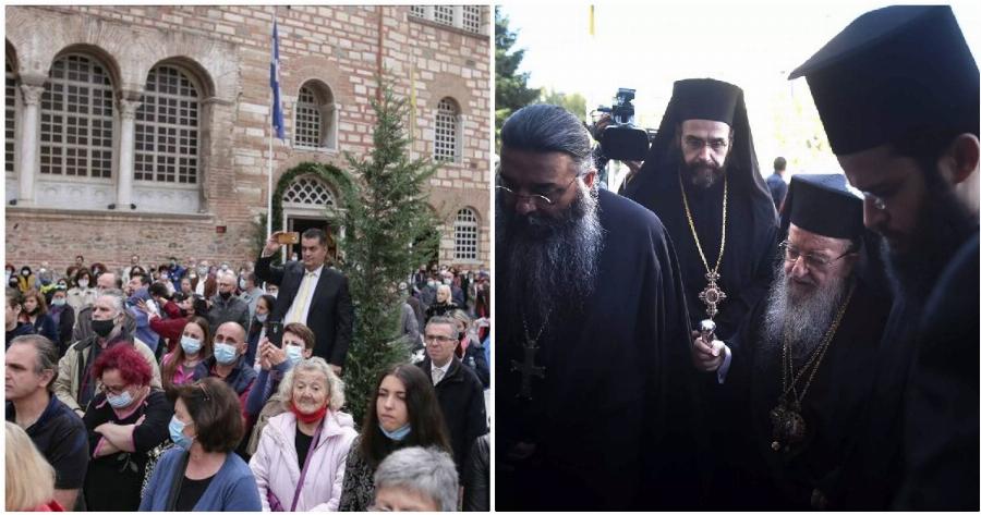 Θεσσαλονίκη Άγιος Δημήτριος: Ιερείς χωρίς μάσκες και εκνευρισμός πιστών που ήθελαν να μπουν στο ναό