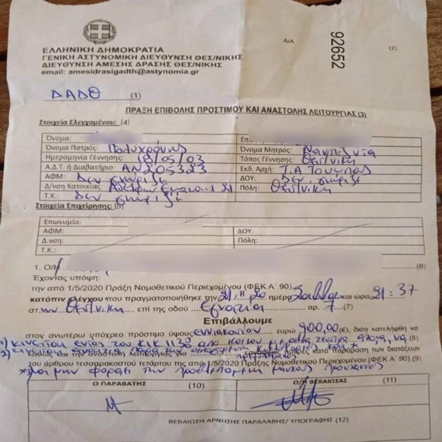 Θεσσαλονίκη καταγγελία: Αστυνομικοί έκοψαν πρόστιμο 900 ευρώ σε 17χρονη