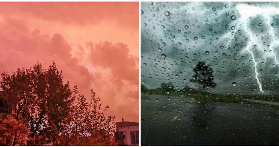 Αττική: Κατακόκκινος βάφτηκε ο ουρανός λίγο πριν τη σφοδρή βροχόπτωση – Εντυπωσιακές οι εικόνες