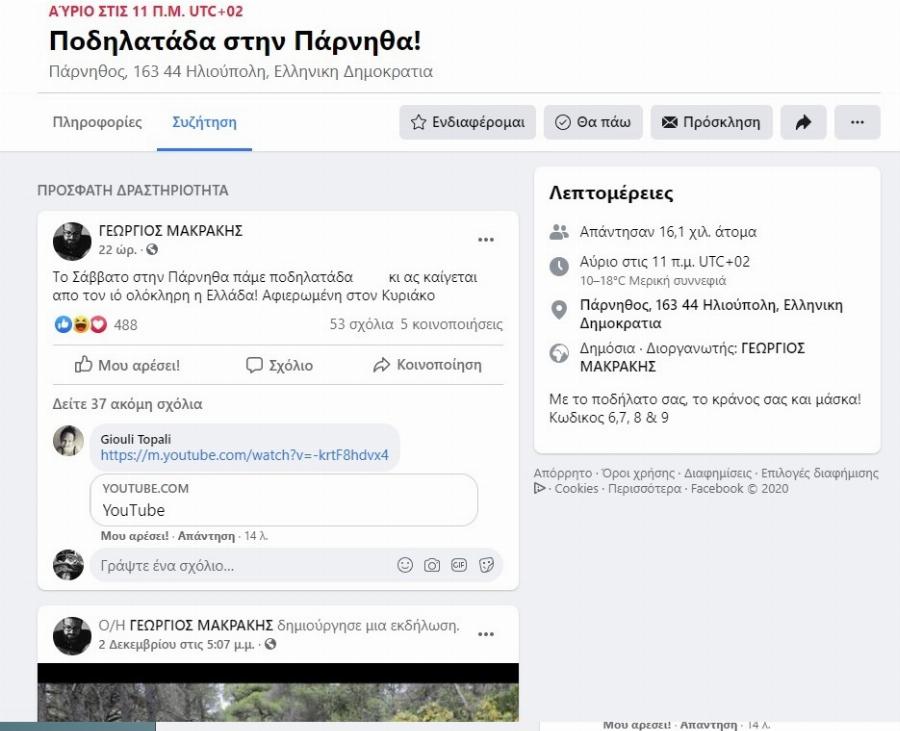 Πάρνηθα ποδηλατάδα: Περισσότερα από 15.000 άτομα έχουν δηλώσει συμμετοχή σε εκδήλωση στο Facebook