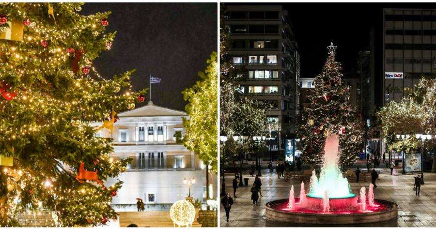 Κέντρο Αθήνας: Πώς φωταγωγήθηκε το χριστουγεννιάτικο δέντρο στην Πλατεία Συντάγματος