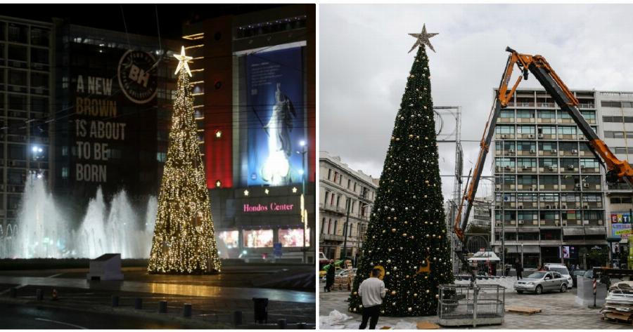 Πλατεία Ομόνοιας: Στολίστηκε το χριστουγεννιάτικο δέντρο ύψους 15 μέτρων – Δείτε τις φωτογραφίες