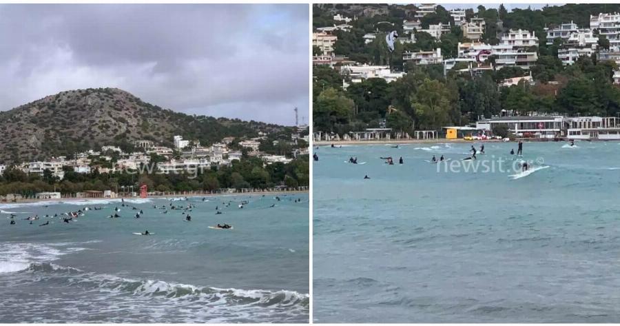 Βουλιαγμένη Αττικής: Πλήθος κόσμου έστειλε 6 στο 13033 για σερφ στην παραλία