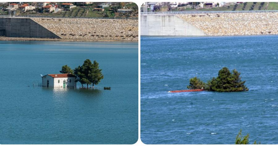 Δυτική Αχαΐα: Βυθίστηκε εντελώς το εκκλησάκι των Αγίων Θεοδώρων στην τεχνητή λίμνη Αστερίου