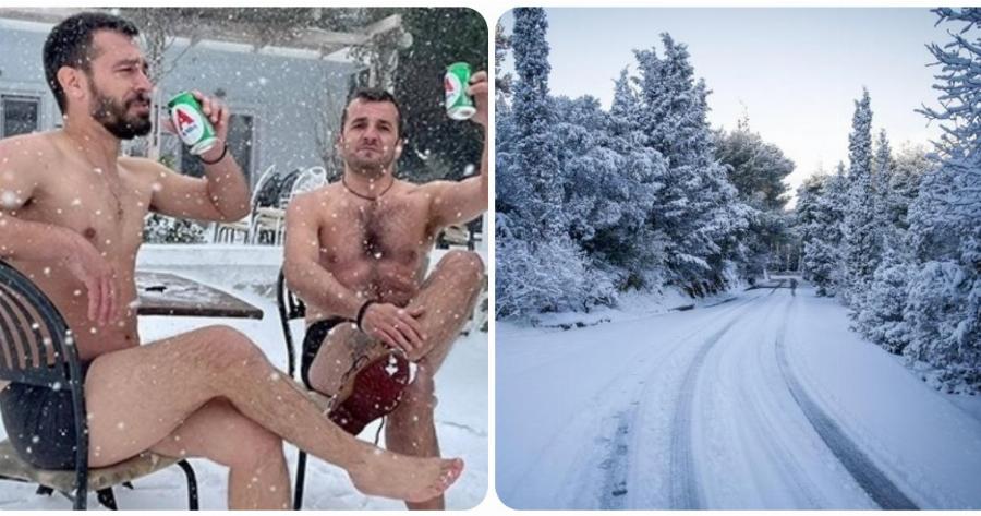 Σαμοθράκη κακοκαιρία: Δύο φίλοι πήραν τις μπύρες τους και βγήκαν μόνο με τα εσώρουχα στα χιόνια