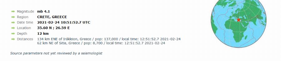 Σεισμός στην Κάσο: Σεισμική δόνηση 4,1 ρίχτερ πριν λίγη ώρα στην Κάσο