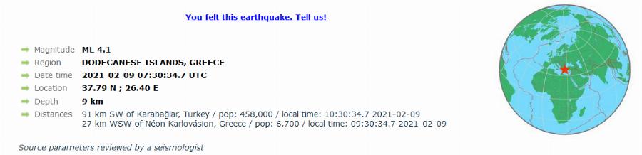 Σεισμός τώρα: Σεισμός 4,1 ρίχτερ πριν λίγη ώρα μεταξύ Σάμου και Ικαρίας – Δείτε αναλυτικά