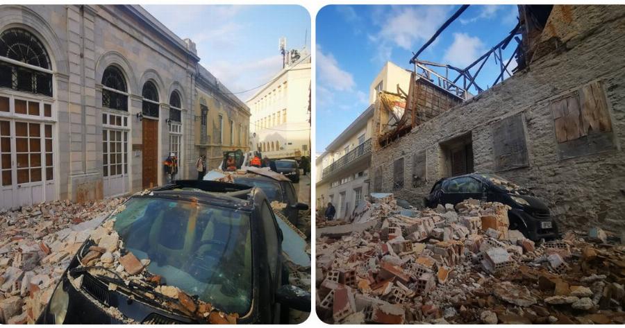 Σύρος ατύχημα: Κατέρρευσε τοίχος παλιού κτιρίου πάνω σε αυτοκίνητο στην Ερμούπολη