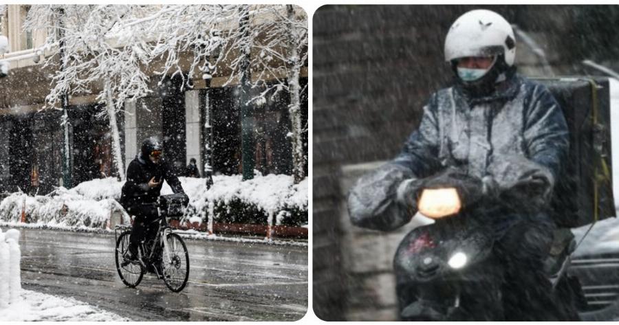 Θεσσαλονίκη τροχαίο: Τροχαίο ατύχημα για διανομέα που μετέφερε παραγγελίες μέσα στα χιόνια