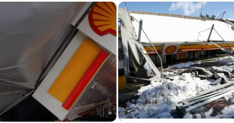 Χαϊδάρι ατύχημα: Κατέρρευσε η οροφή βενζινάδικου από το χιόνι – Συγκλονιστικό βίντεο
