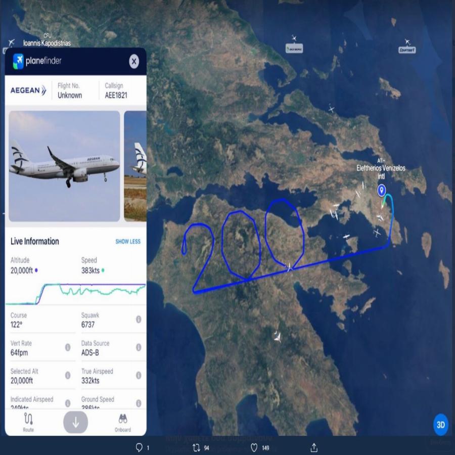 Aegean: Σχημάτισε τον αριθμό 200 πάνω από την Πελοπόννησο προς τιμή της Ελληνικής Επανάστασης