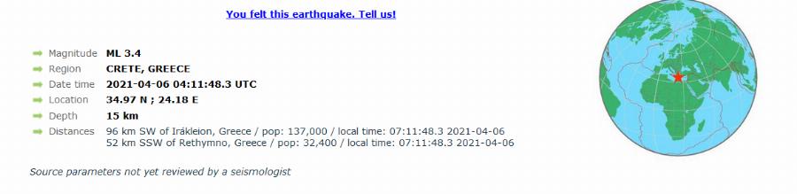 Γαύδος: Σεισμός 3,5 ρίχτερ νωρίς το πρωί – Αναλυτικές πληροφορίες για το σεισμό