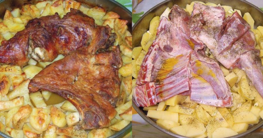 Πασχαλινό αρνί στο φούρνο με πατάτες  και το μυστικό για να λιώνει στο στόμα