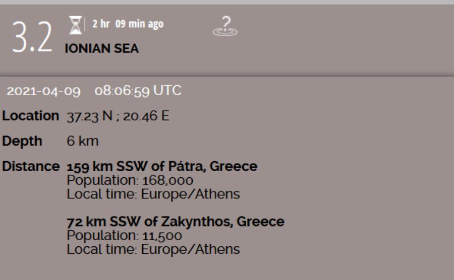 Ιόνιο Πέλαγος: Σεισμός 3,2 ρίχτερ κοντά στα δύο μικρά νησιά Στροφάδες