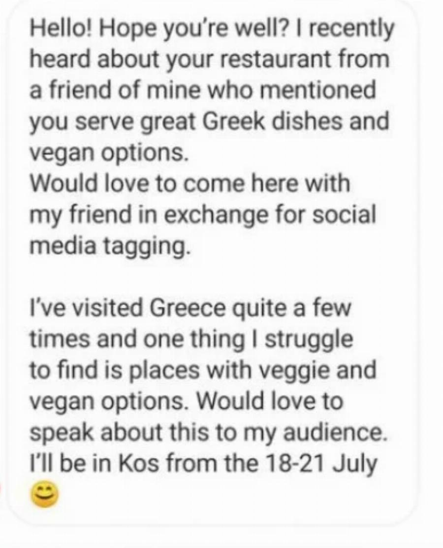 Η αποστομωτική απάντηση εστιάτορα στους τζαμπατζήδες Influencers που δεν θέλουν να πληρώνουν το φαγητό τους