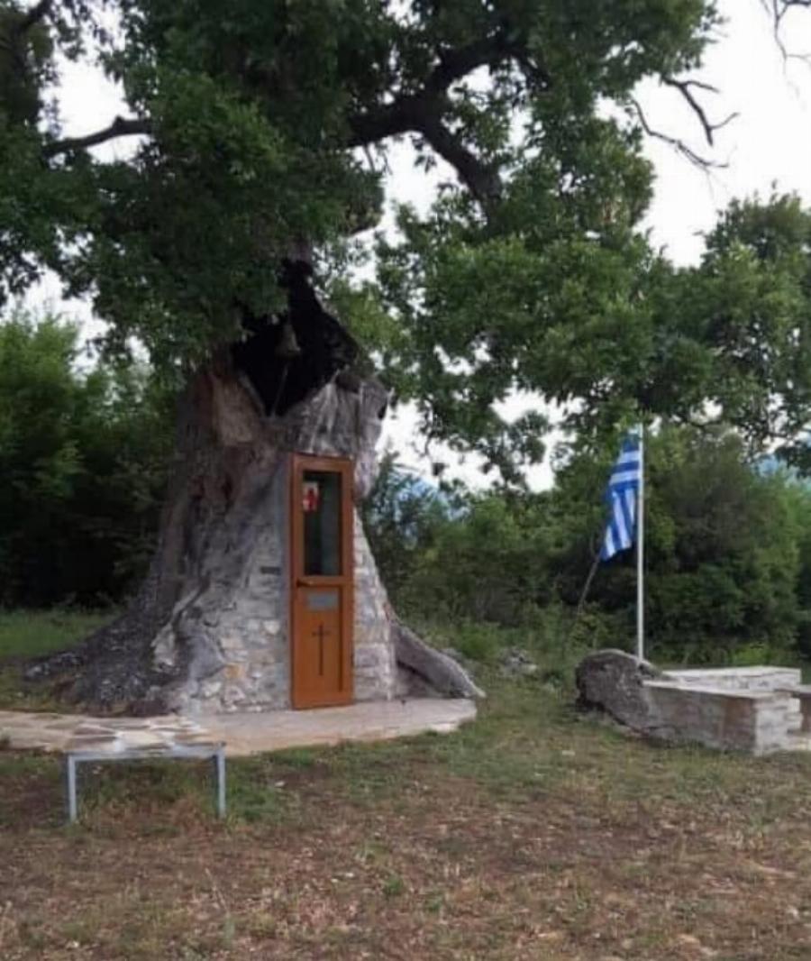 Το εκκλησάκι στην Κόνιτσα που είναι κρυμμένο μέσα σε καμένη βελανιδιά