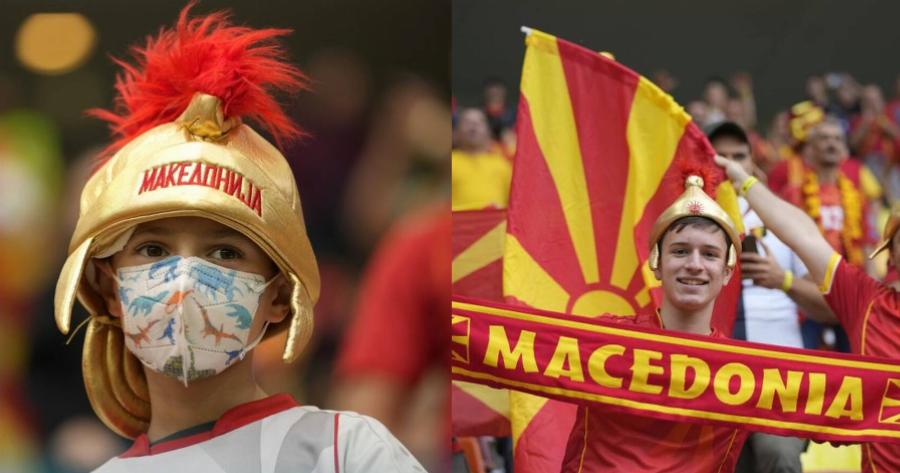 Euro: Προκλητικοί οι Σκοπιανοί στις κερκίδες με κασκόλ “Μακεδονία” και στολές του Μέγα Αλέξανδρου