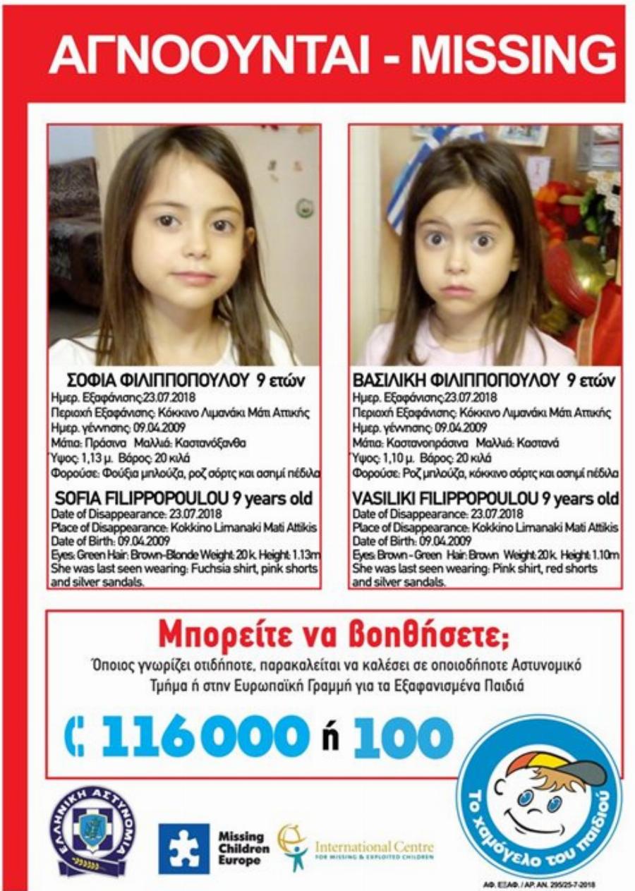 Οι 9χρονες διδυμούλες Σοφία και Βασιλική χάθηκαν αγκαλιασμένες στη φωτιά στο Μάτι – Η τραγική ιστορία της οικ. Φιλιπποπούλου