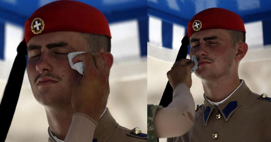 Οι Εύζωνες του καύσωνα: Οι στιγμές που σκουπίζουν τον ιδρώτα από τα παλικάρια μας