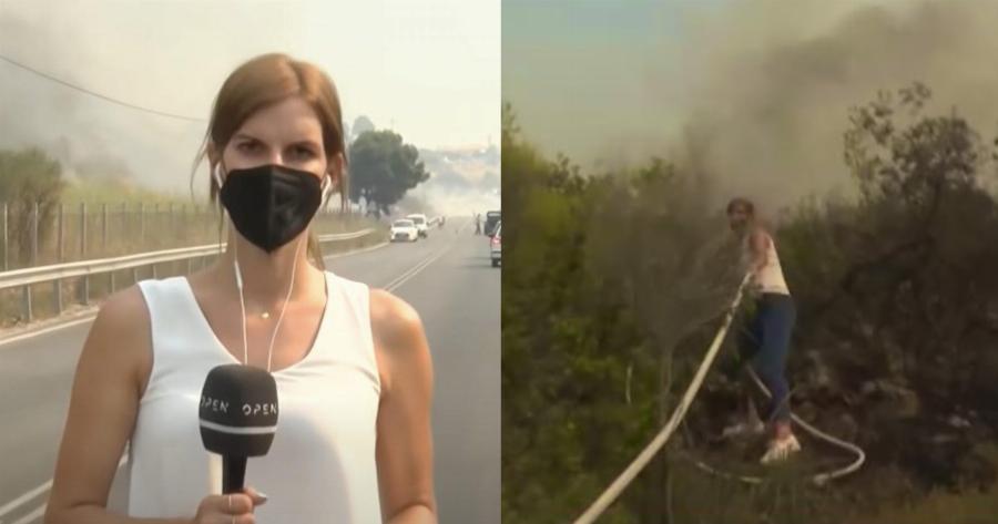 Δημοσιογράφος του OPEN φεύγει απ’ την κάμερα, πιάνει τη μάνικα και βοηθά τους πυροσβέστες