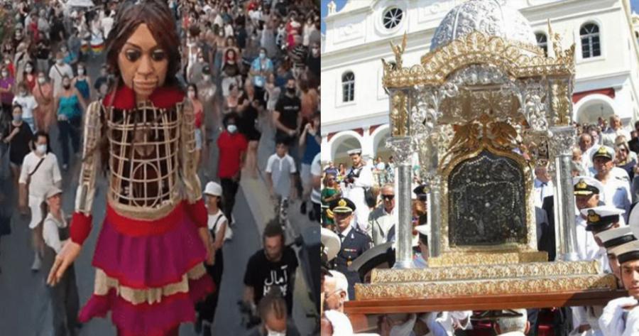 Δεν θα πραγματοποιηθεί η λιτανεία της Παναγίας στην Τήνο ενώ στη Χίο λιτάνευσαν μαριονέτα