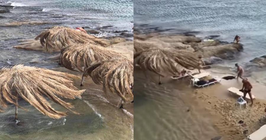 Η στιγμή που τροπική καταιγίδα σαρώνει παραλία της Χαλκιδικής και ο κόσμος τρέχει έντρομος να φύγει