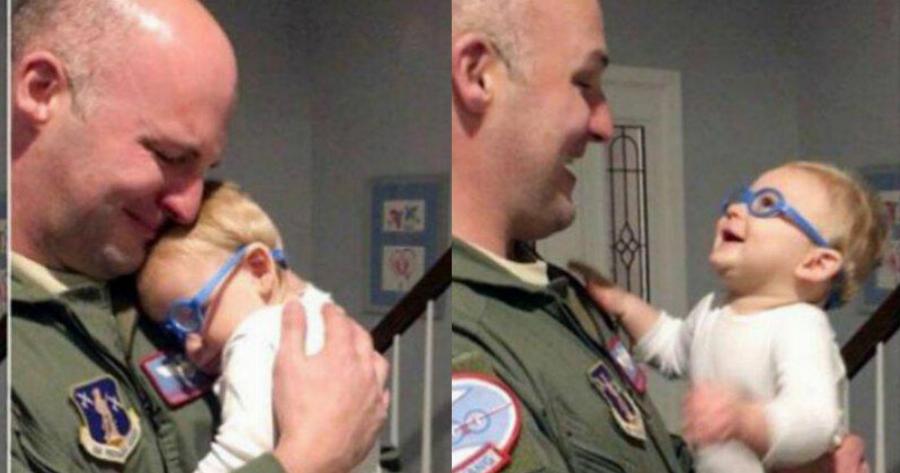 Συγκινητικό βίντεο: Μωράκι βλέπει για πρώτη φορά τον μπαμπά του και λιώνει στην αγκαλιά του